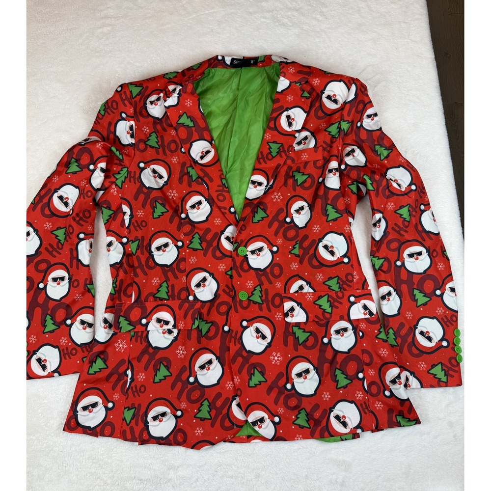 Suitmeister Christmas Santa Blazer Red Ho Ho Ho Holiday Jacket Mens Large 42-44